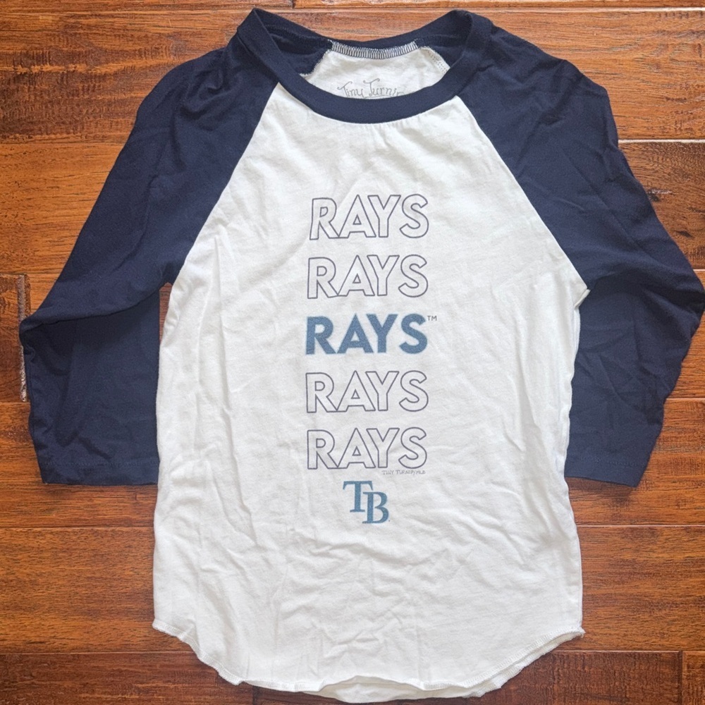 Tiny Turnip MLB Tampa Bay Rays Baseball Kids Raglan 3/4 Shirt, size 6-8 small